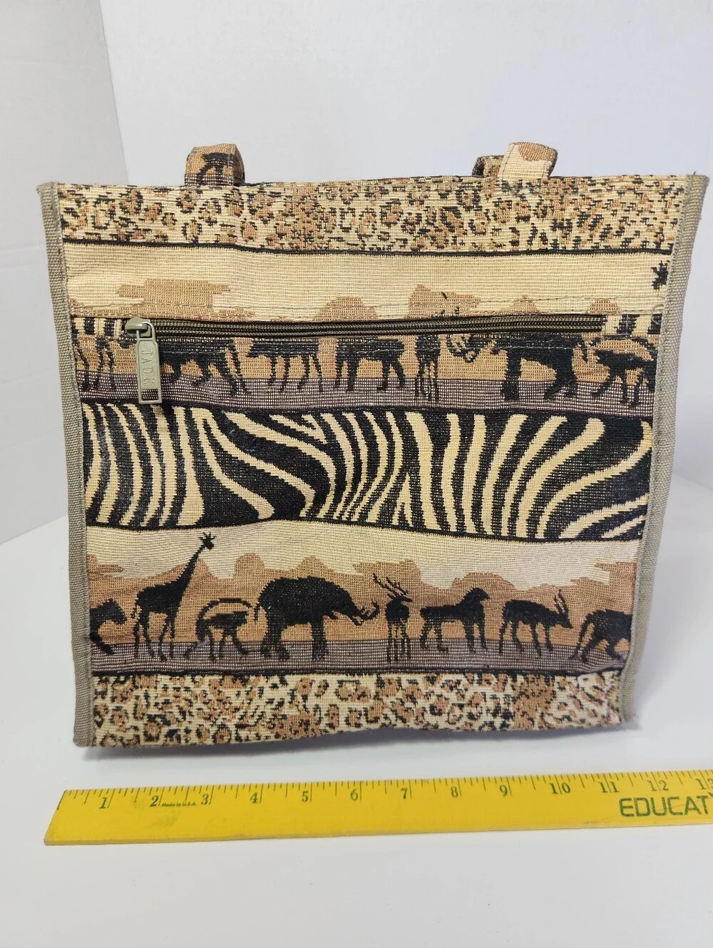 Jade Safari Animal Print Tapestry Zip Purse Tote Bag w/ Coin Purse Pockets